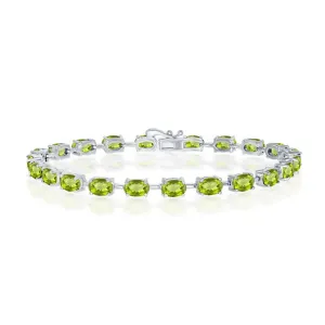 Sterling Silver Peridot Oval Gemstone Link Tennis Bracelet