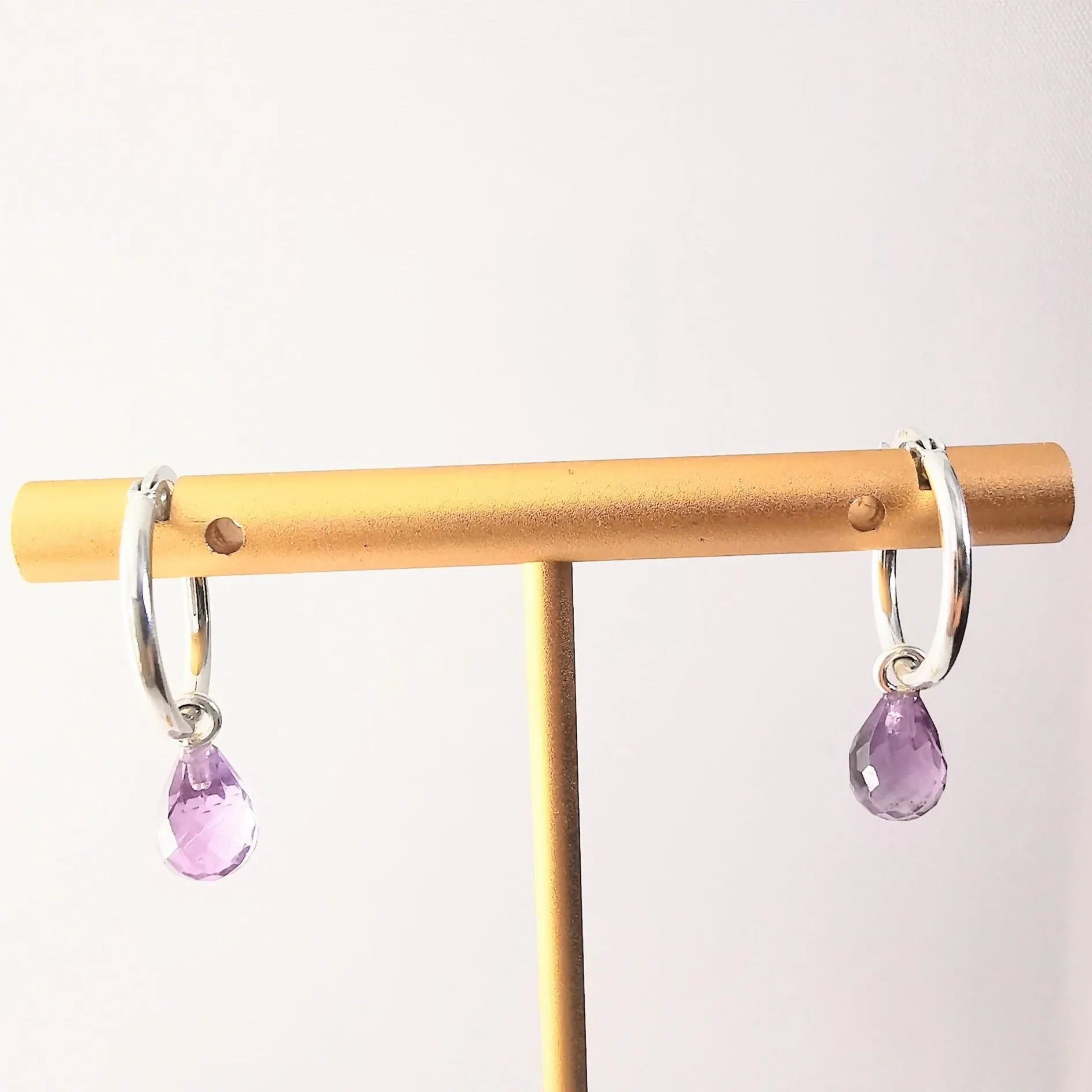 Sterling Silver Purple Amethyst Lever Back Hoop Earrings