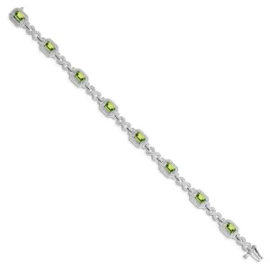 Sterling Silver Rhodium-plated Diamond & Peridot Bracelet QX842PE