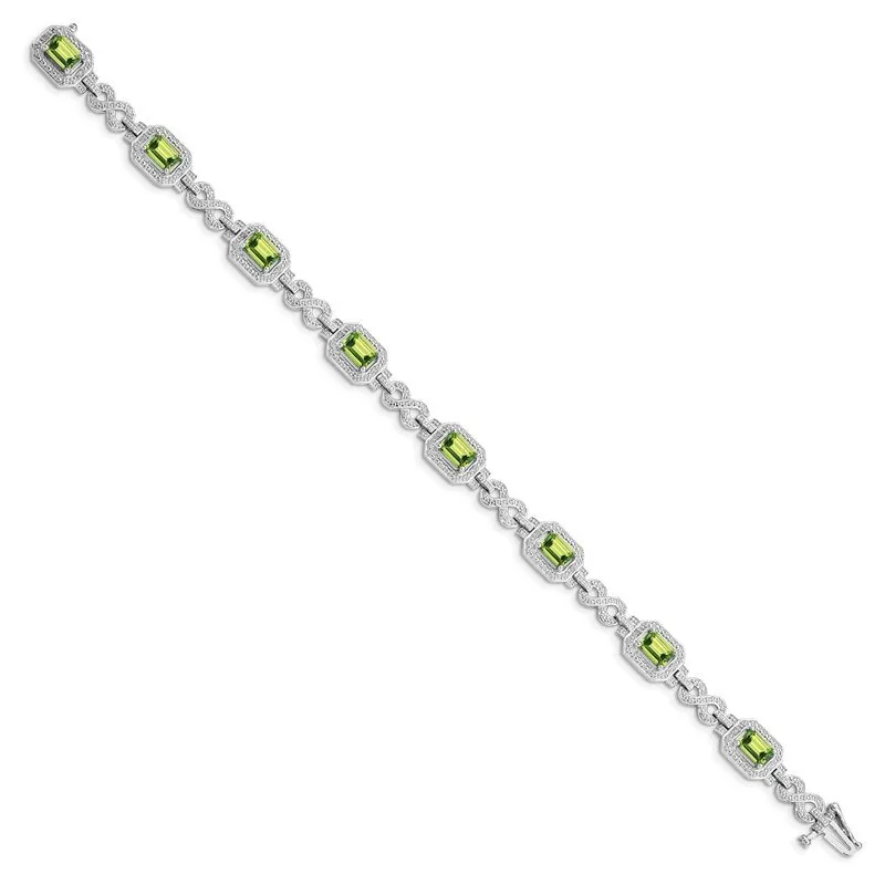 Sterling Silver Rhodium-plated Diamond & Peridot Bracelet QX842PE