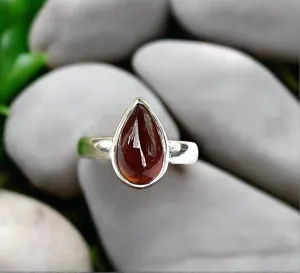 Tear Shaped Bezel Set Garnet Ring In Sterling Silver-Size 7