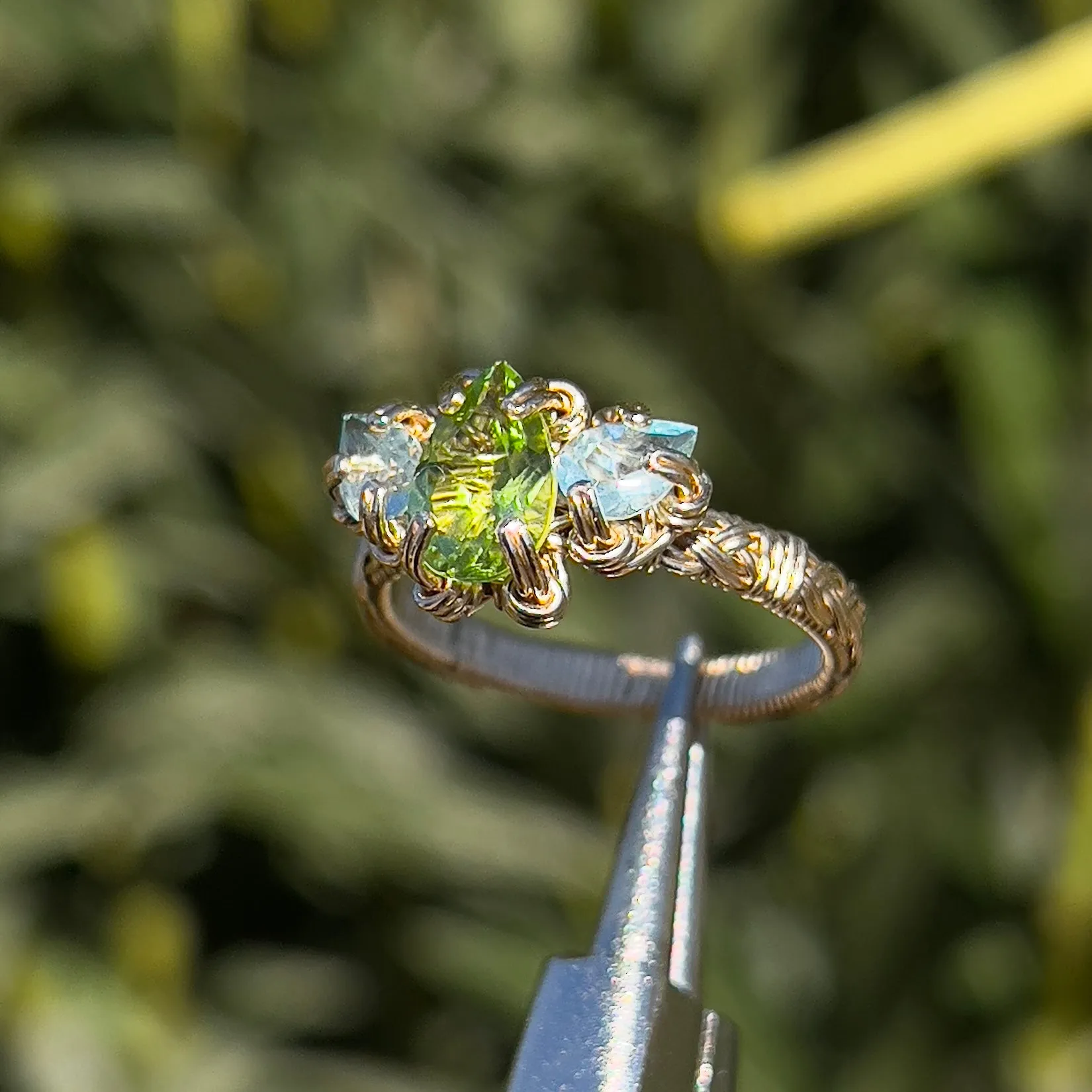 The Eternal Orna Trio Ring ✵ Aquamarine Side Stones✵