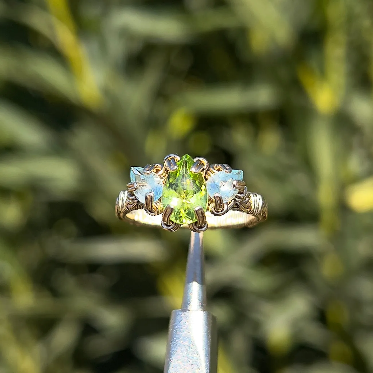 The Eternal Orna Trio Ring ✵ Aquamarine Side Stones✵