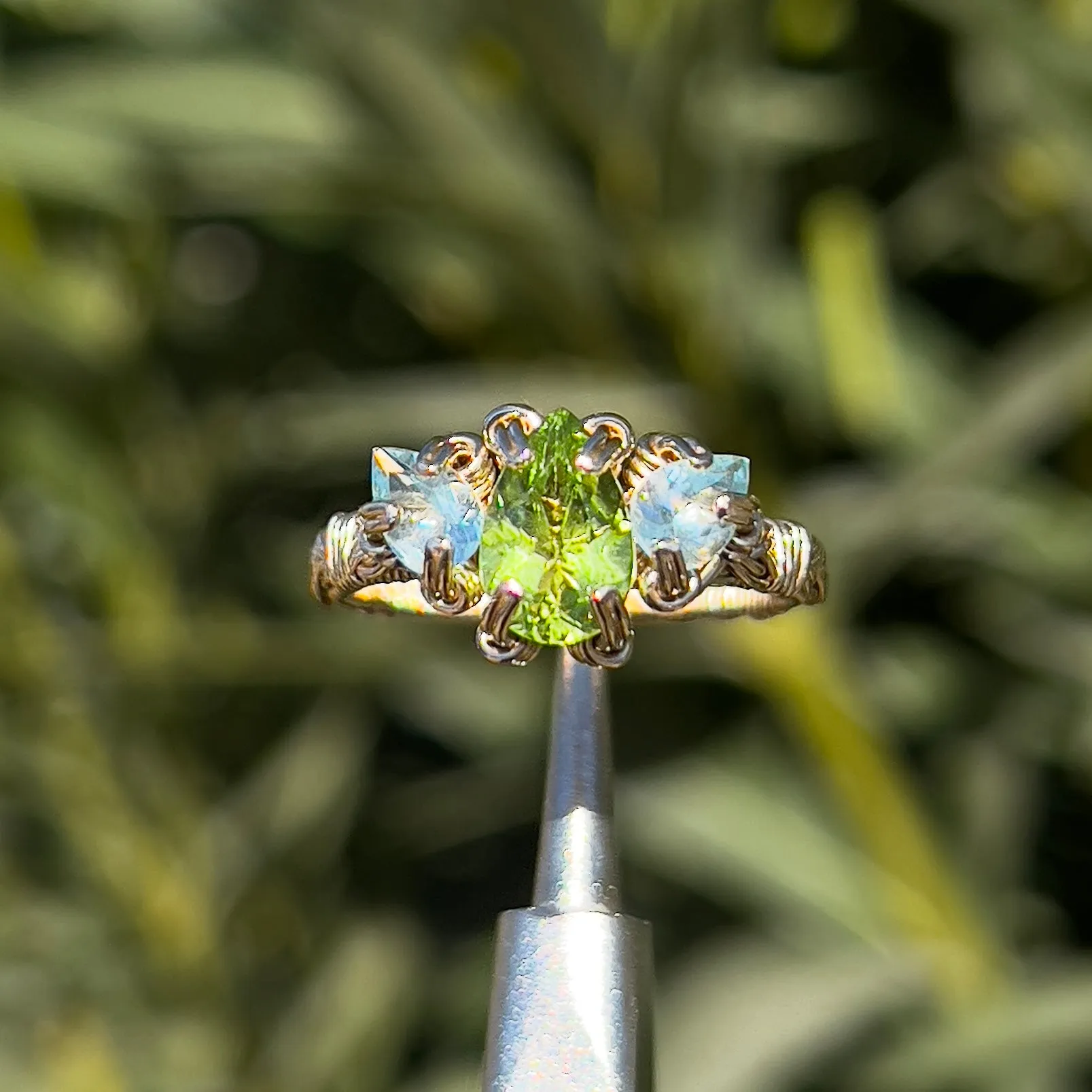 The Eternal Orna Trio Ring ✵ Aquamarine Side Stones✵