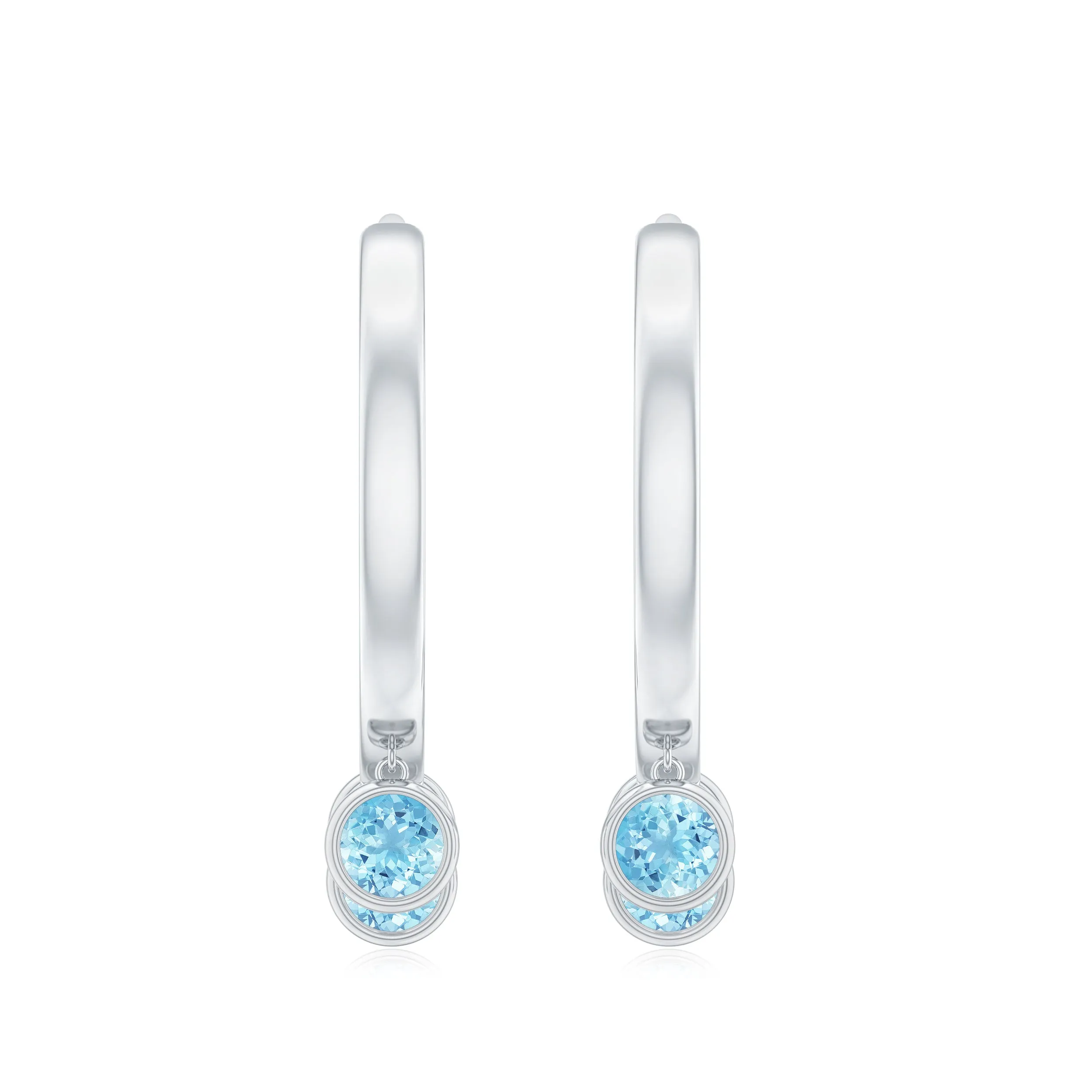 Three Stone Aquamarine Gold Hoop Earring in Bezel Setting