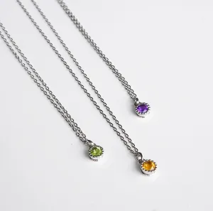 Tiny Gemstone  Silver Necklaces,  .925 sterling silver  Daily  Vibrations Chakra Birthstone Luxury Necklace