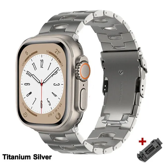 Titanium Alloy Strap For Apple Watch 8 7 Band 45mm 49mm 41mm Smartwatch Bracelet For Apple Iwatch Ultra Se 6 5 4 3 44 38 - Watchbands