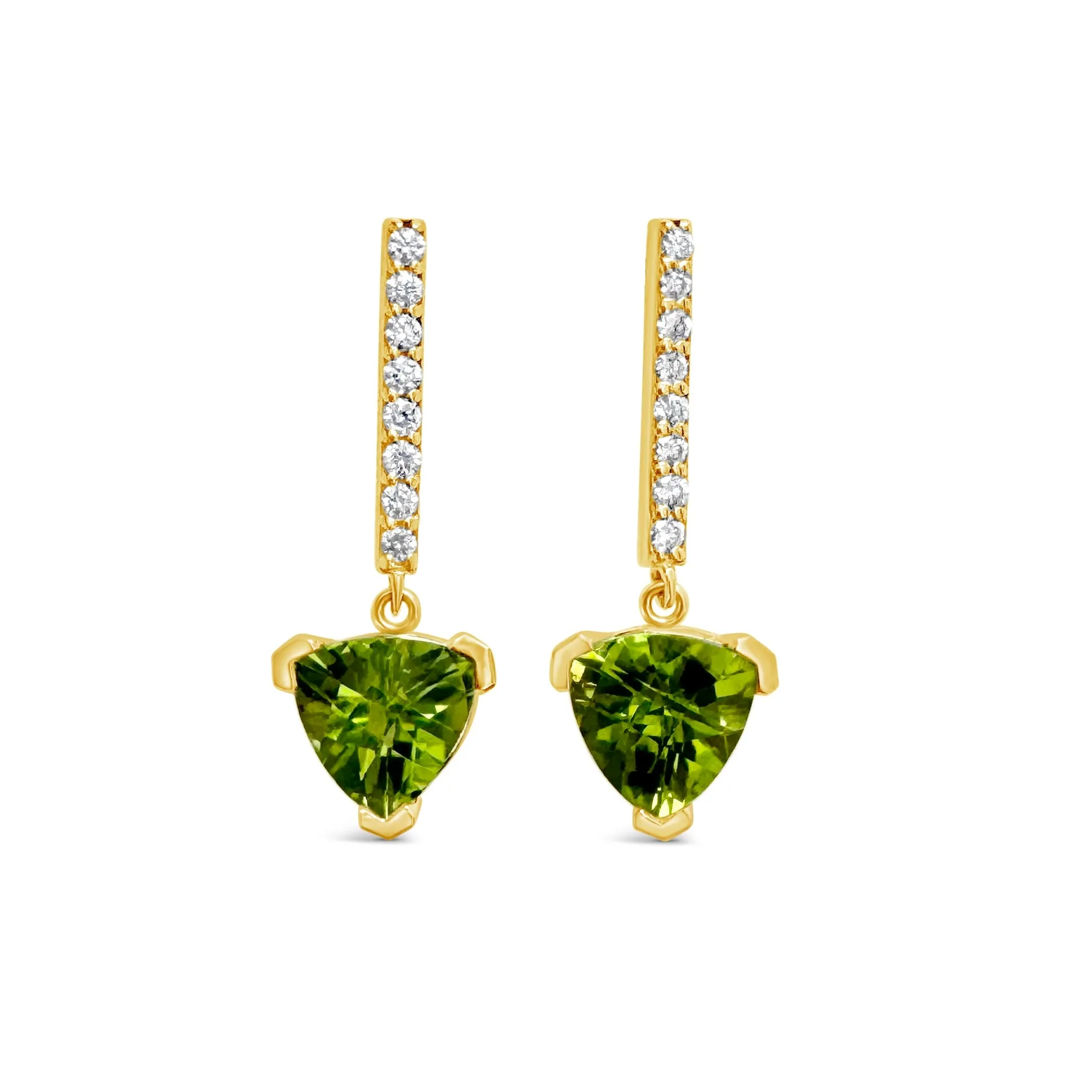 Trillion Peridot & Diamond Drop Earrings