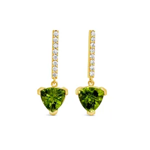 Trillion Peridot & Diamond Drop Earrings
