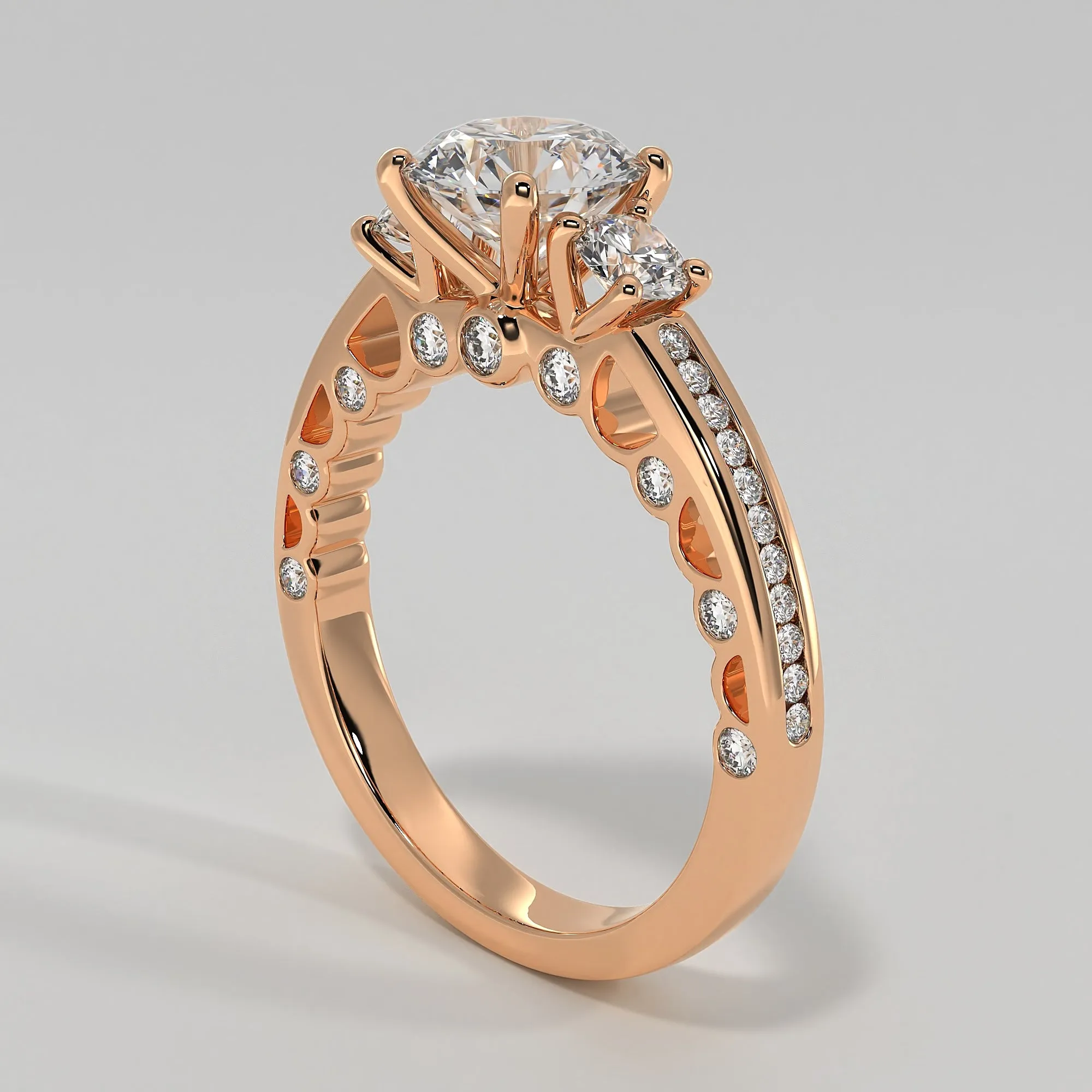 Trilogy Engagement Ring With Ornate Detail