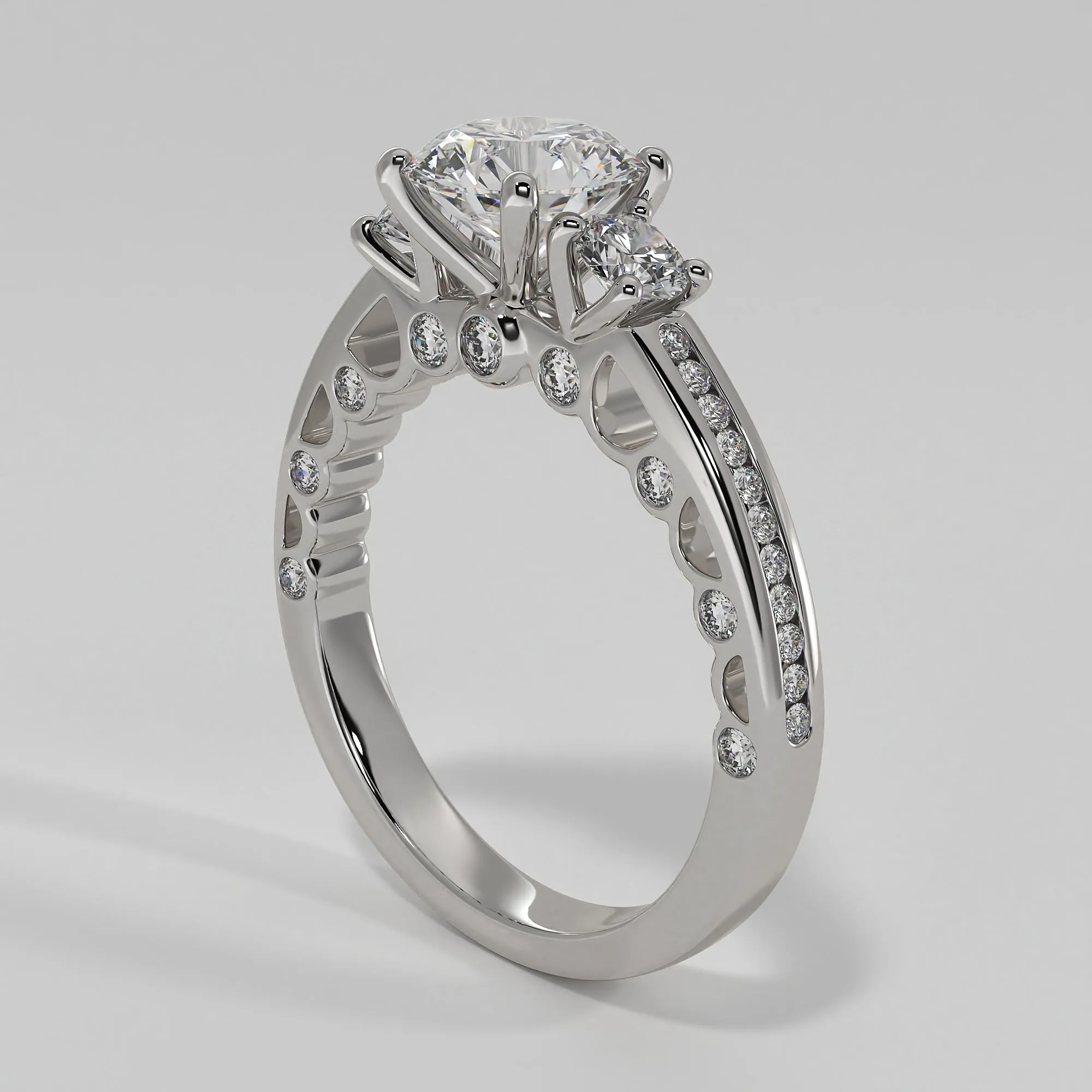 Trilogy Engagement Ring With Ornate Detail
