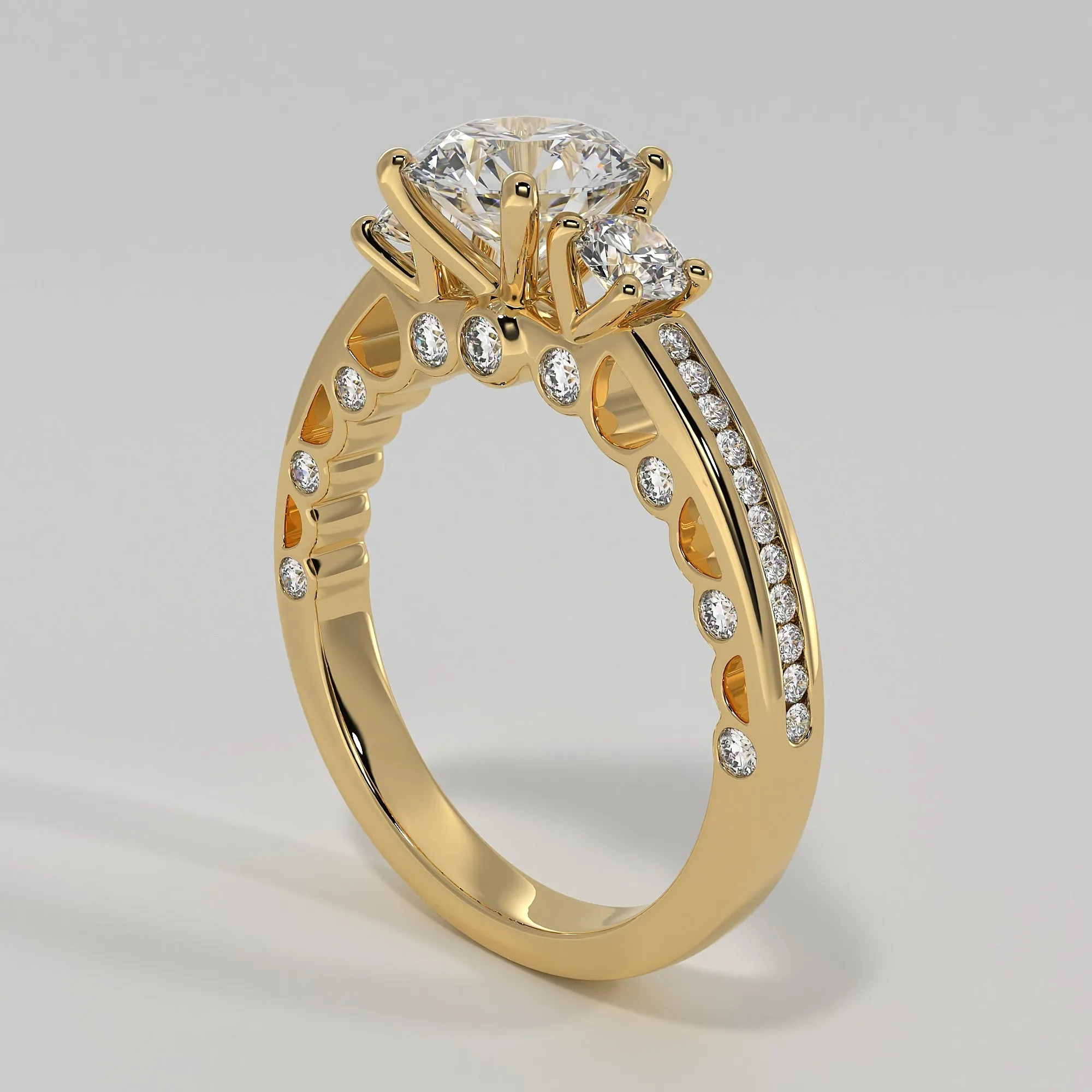 Trilogy Engagement Ring With Ornate Detail