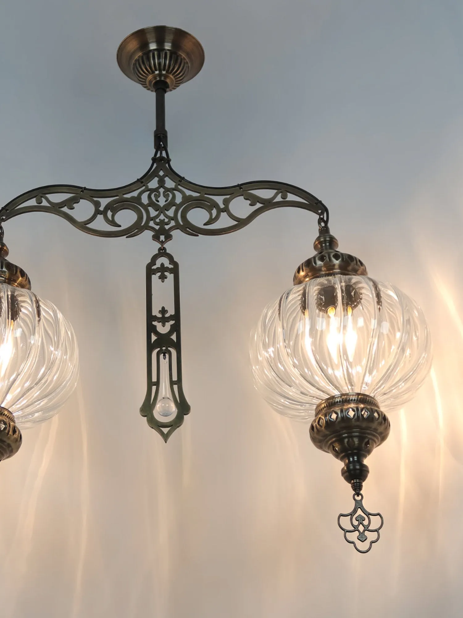 Turkish Chandelier Pyrex Glass 2 Globe Clear Glass