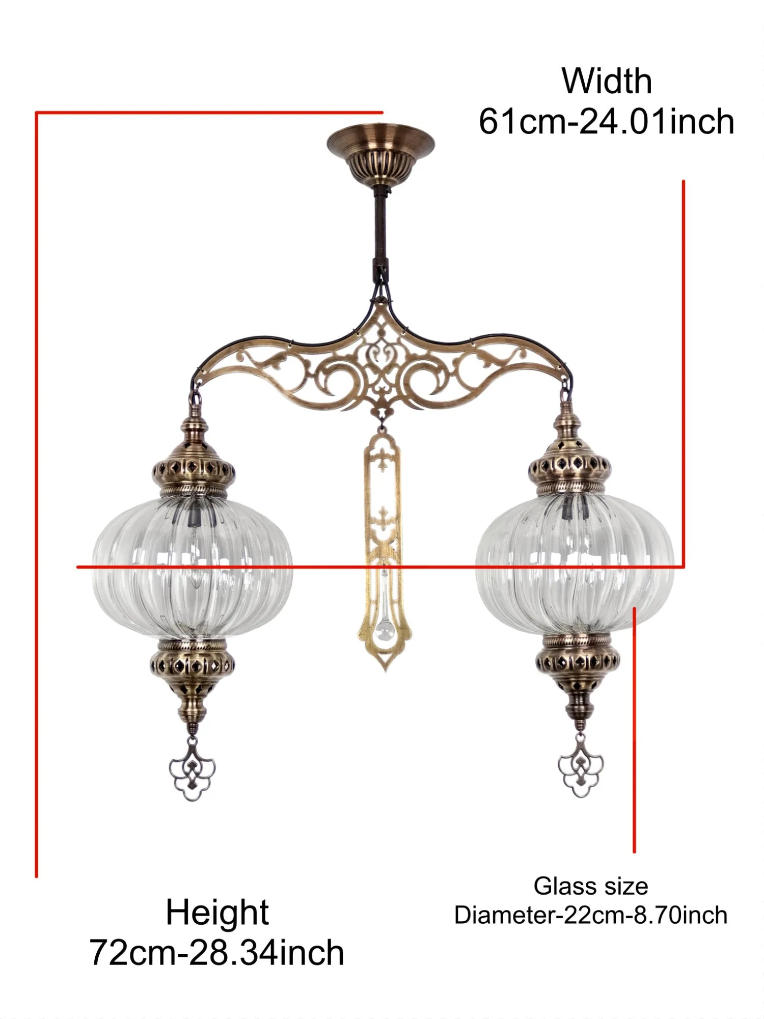 Turkish Chandelier Pyrex Glass 2 Globe Clear Glass