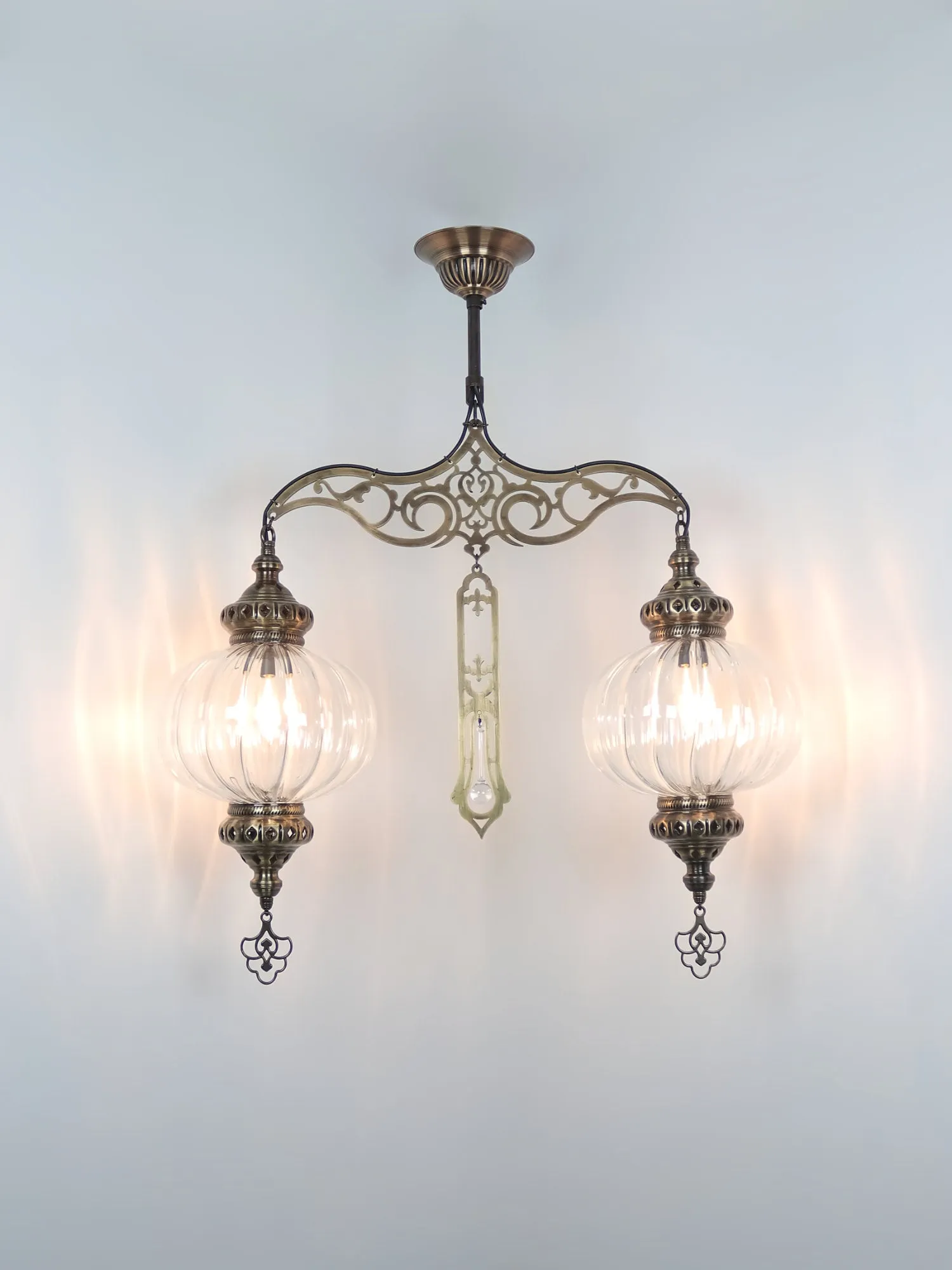 Turkish Chandelier Pyrex Glass 2 Globe Clear Glass