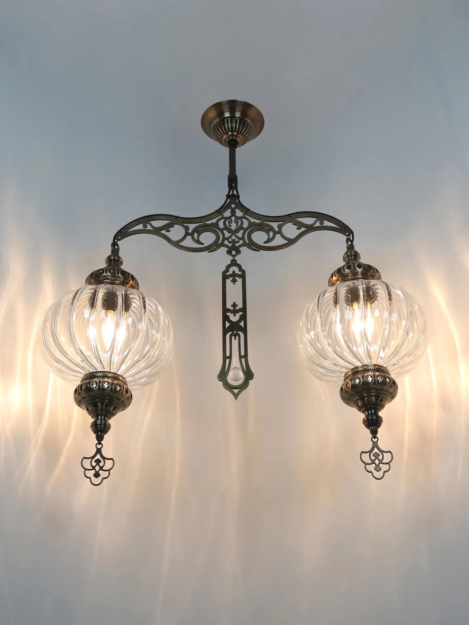 Turkish Chandelier Pyrex Glass 2 Globe Clear Glass