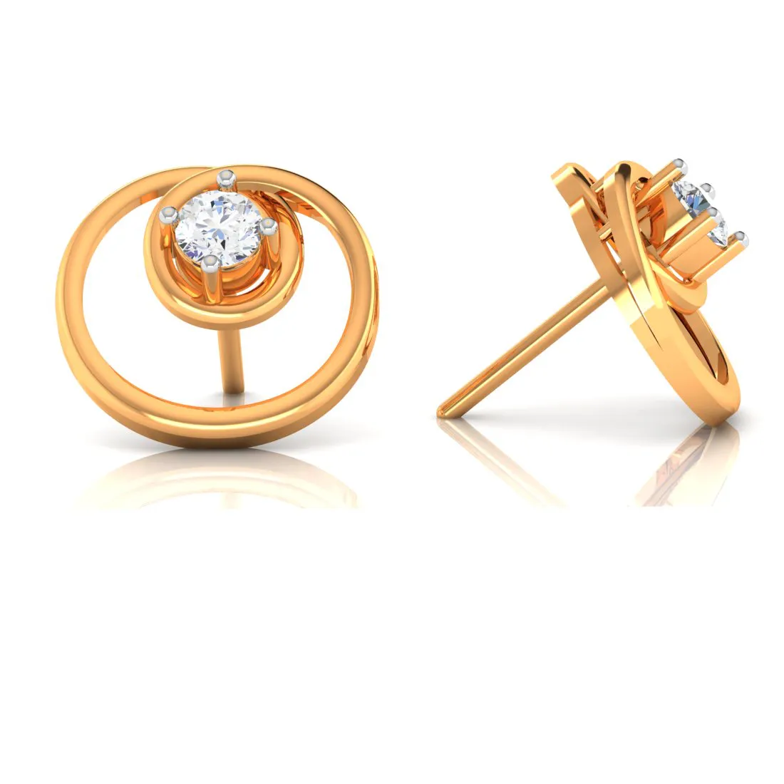 Twirled Designed Diamond And 18k Gold Earrings
