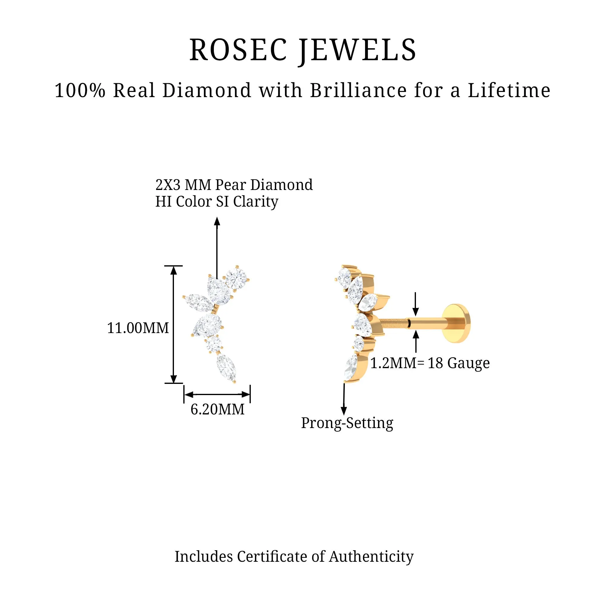 Unique Diamond Ear Crawler Earring for Helix Piercing