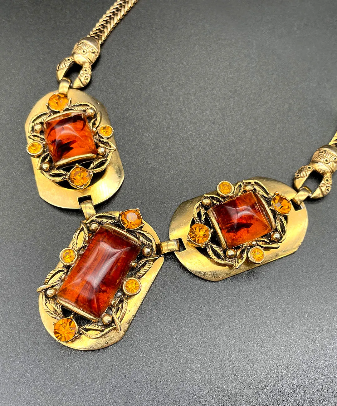 【USA輸入】ヴィンテージ SELRO アンバー トパーズ ビジュー ネックレス/Vintage SELRO Amber Topaz Bijou Necklace