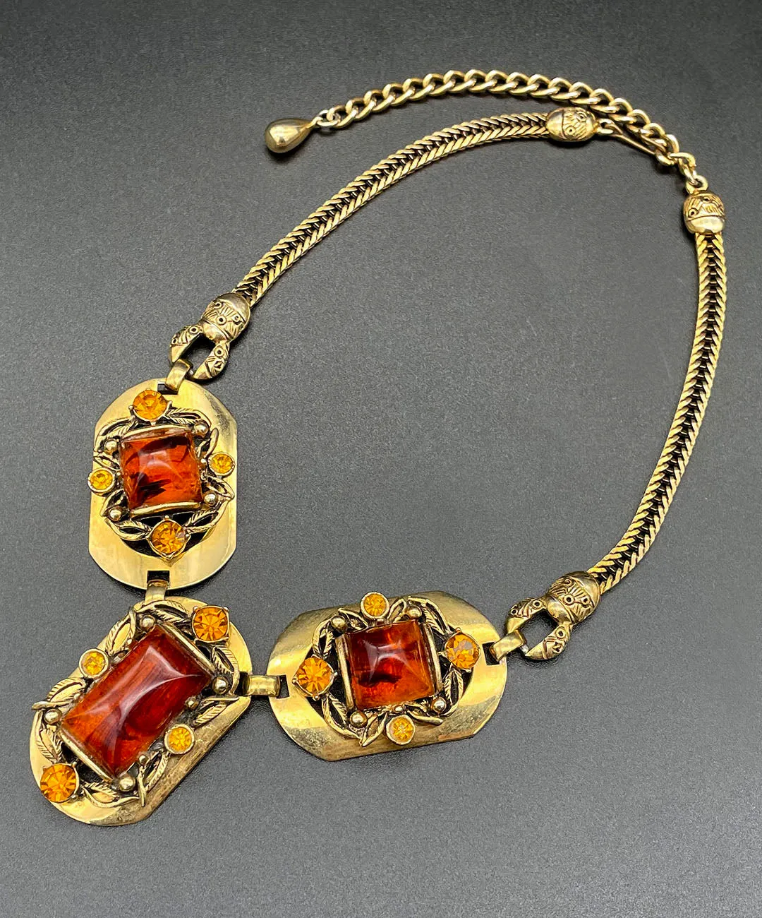 【USA輸入】ヴィンテージ SELRO アンバー トパーズ ビジュー ネックレス/Vintage SELRO Amber Topaz Bijou Necklace