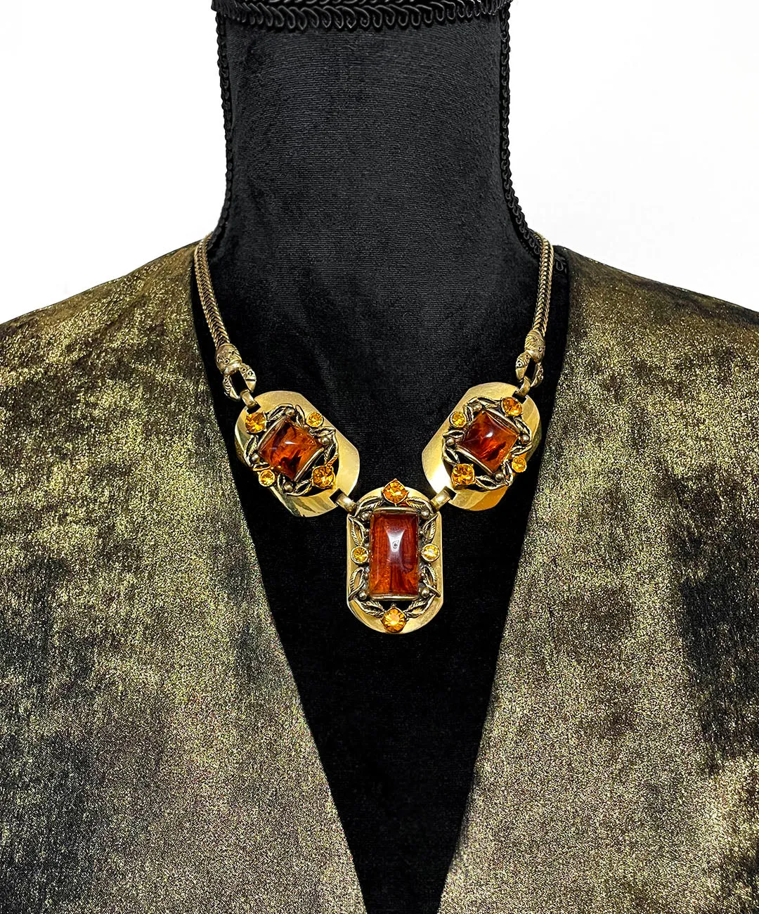 【USA輸入】ヴィンテージ SELRO アンバー トパーズ ビジュー ネックレス/Vintage SELRO Amber Topaz Bijou Necklace