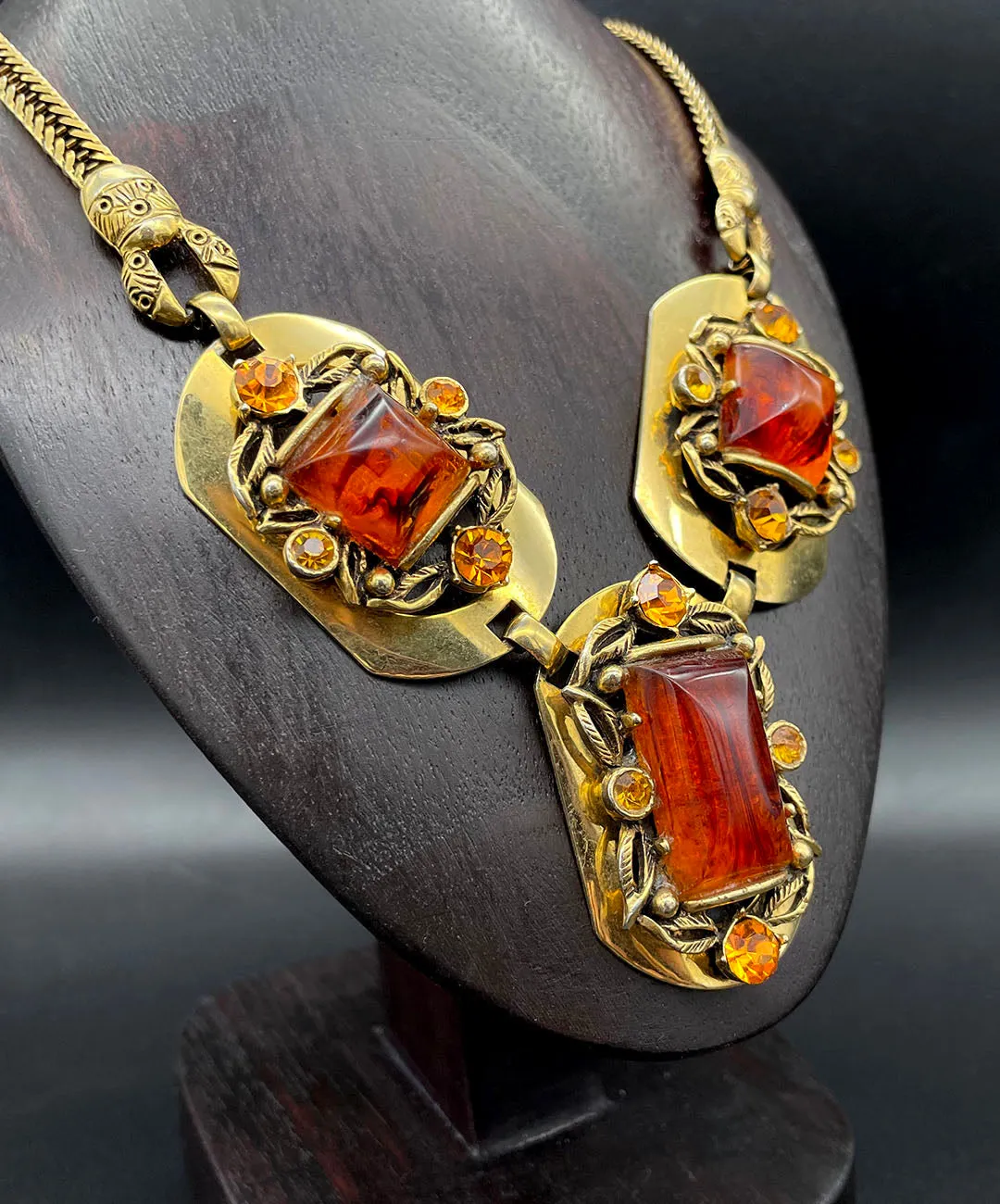 【USA輸入】ヴィンテージ SELRO アンバー トパーズ ビジュー ネックレス/Vintage SELRO Amber Topaz Bijou Necklace