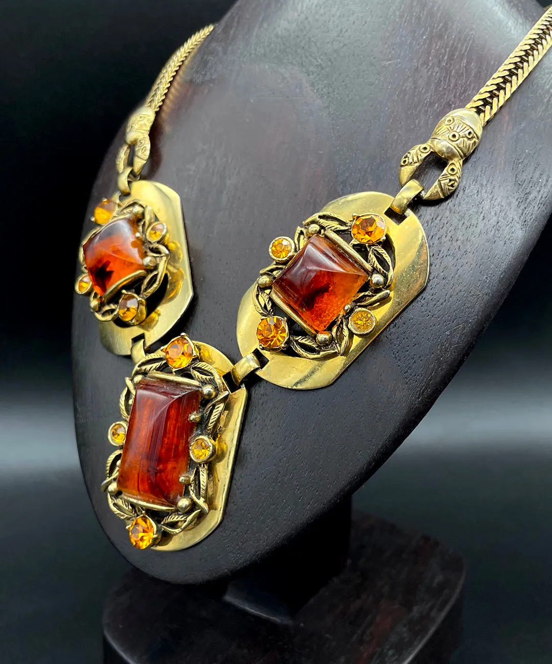 【USA輸入】ヴィンテージ SELRO アンバー トパーズ ビジュー ネックレス/Vintage SELRO Amber Topaz Bijou Necklace
