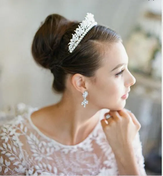 VICTORIA Swarovski Crystal and Pearl Bridal Tiara