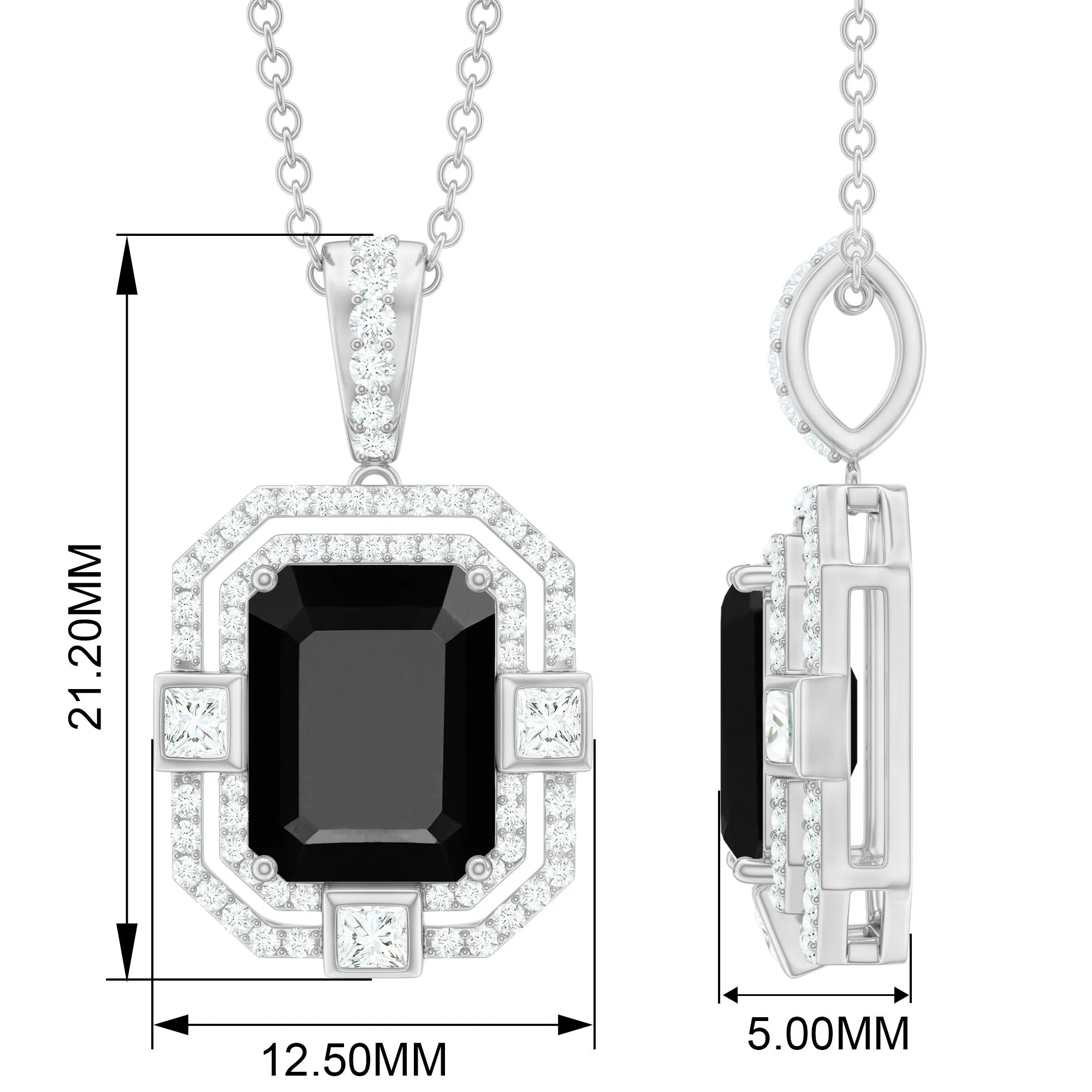 Vintage Inspired Octagon Created Black Diamond Pendant with Moissanite