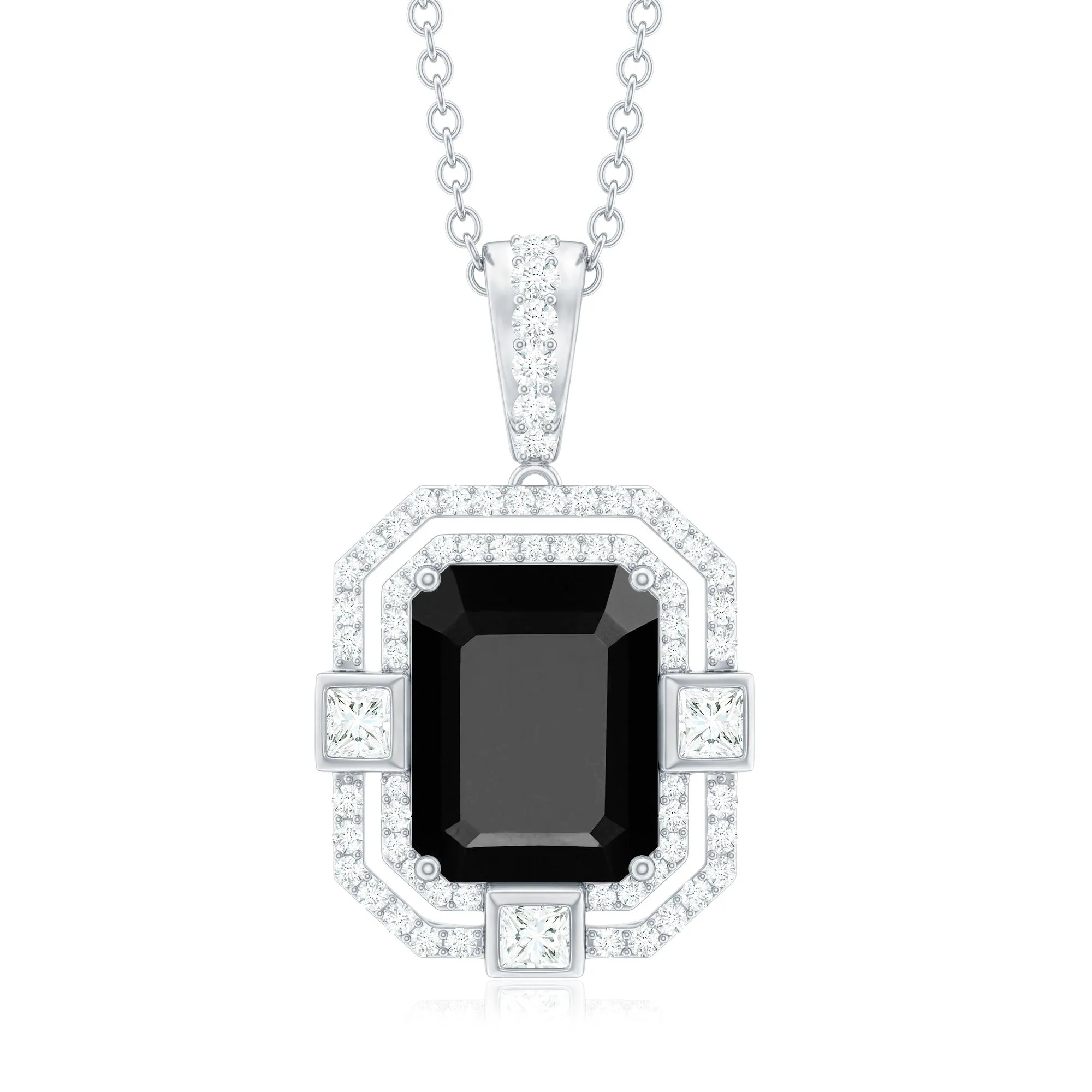 Vintage Inspired Octagon Created Black Diamond Pendant with Moissanite