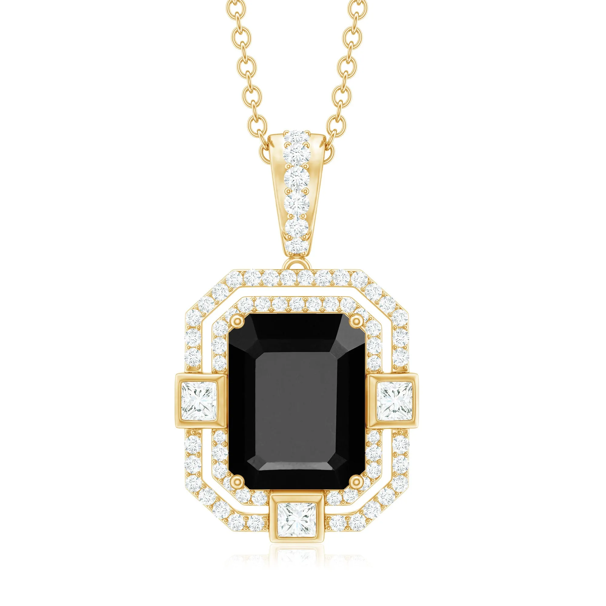 Vintage Inspired Octagon Created Black Diamond Pendant with Moissanite