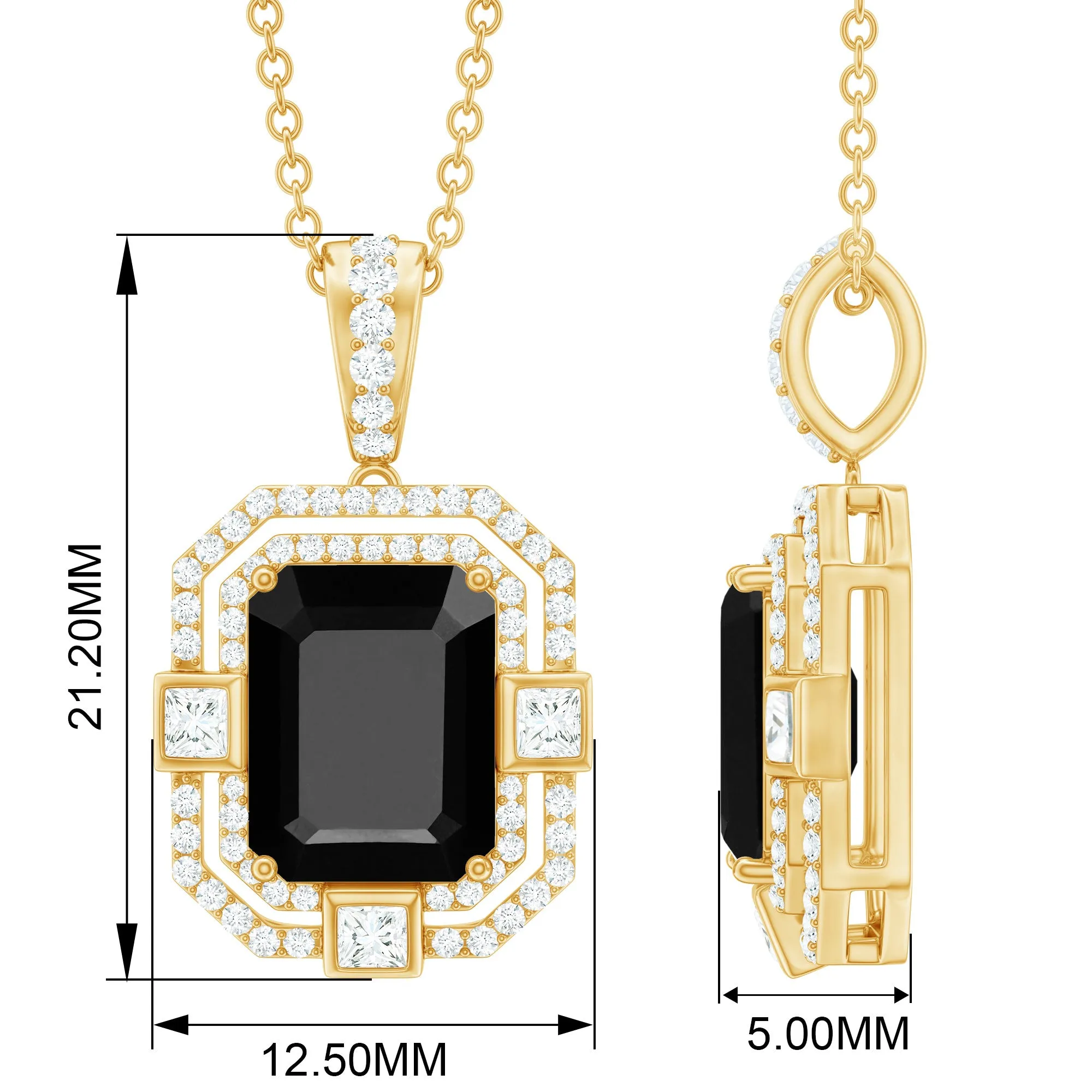 Vintage Inspired Octagon Created Black Diamond Pendant with Moissanite