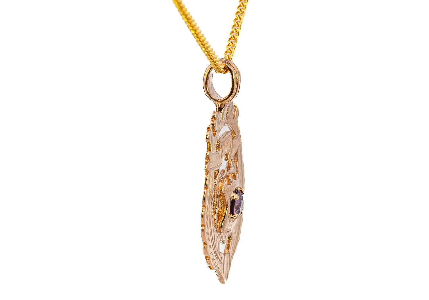 Vintage Yellow Gold Amethyst Shield Pendant
