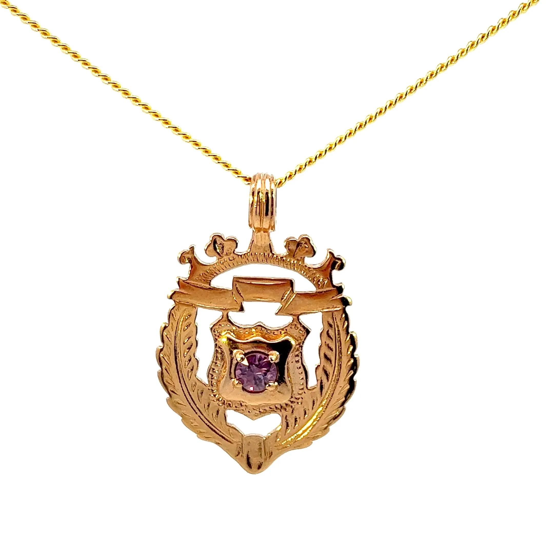 Vintage Yellow Gold Amethyst Shield Pendant