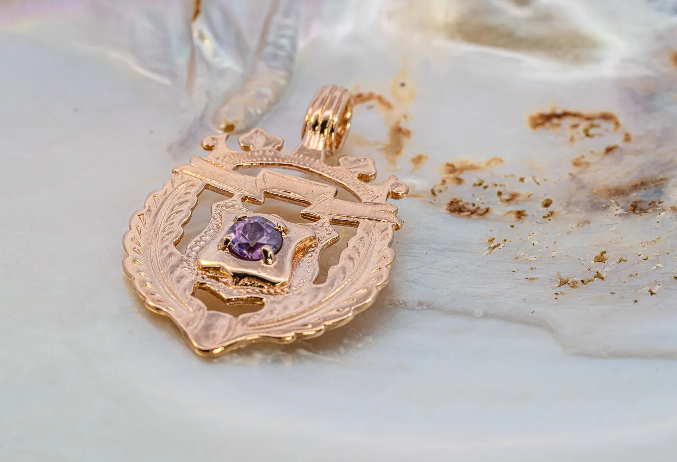 Vintage Yellow Gold Amethyst Shield Pendant