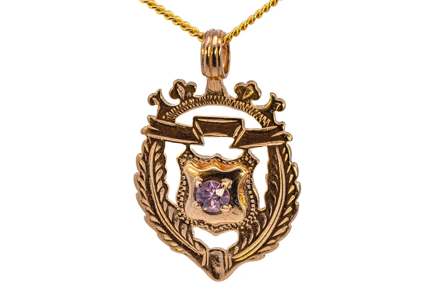 Vintage Yellow Gold Amethyst Shield Pendant