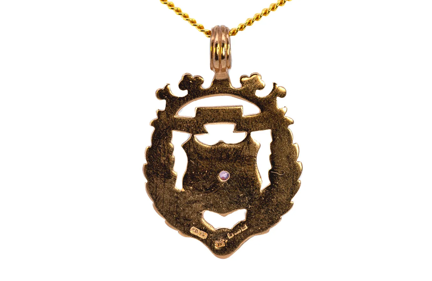 Vintage Yellow Gold Amethyst Shield Pendant