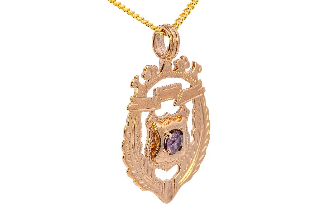 Vintage Yellow Gold Amethyst Shield Pendant
