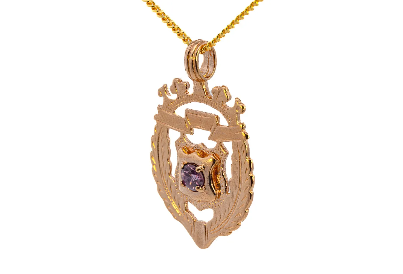 Vintage Yellow Gold Amethyst Shield Pendant