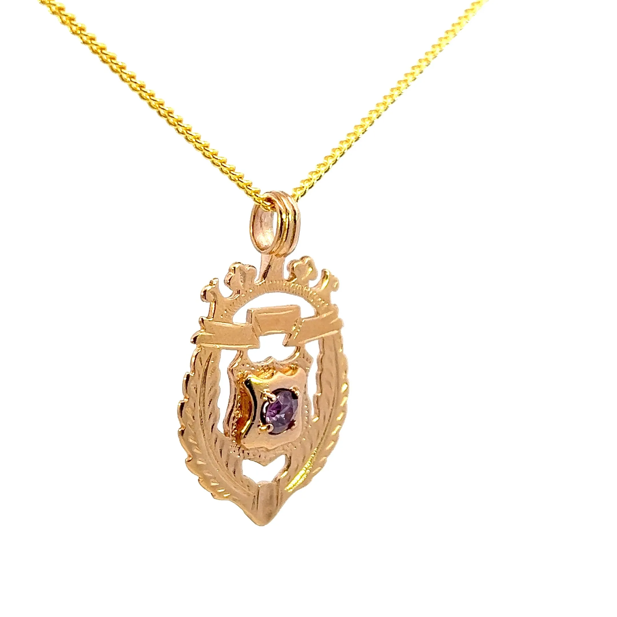 Vintage Yellow Gold Amethyst Shield Pendant