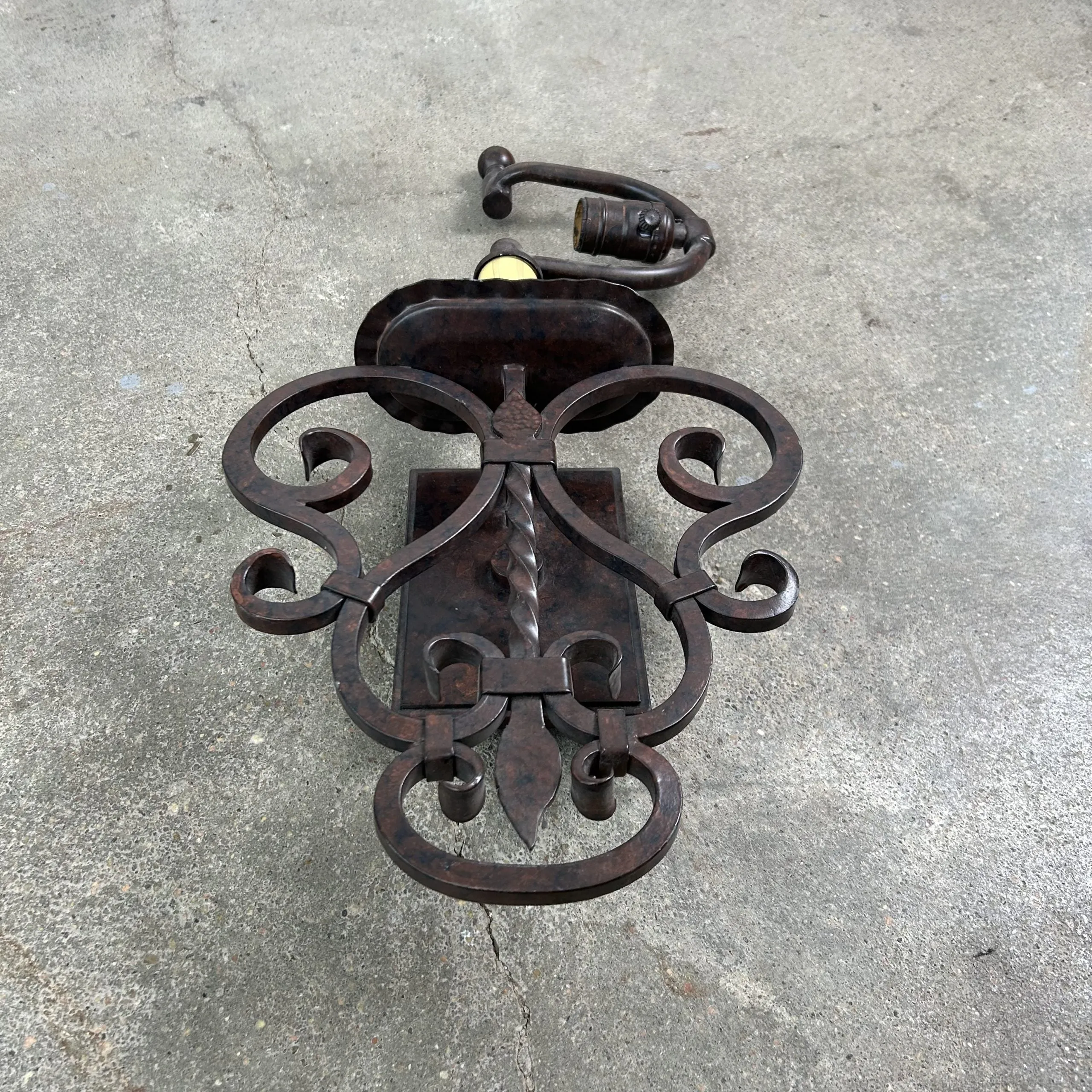 Wall Light Sconce,  Forged Iron, Rustic, Single Sideways Light, Finial