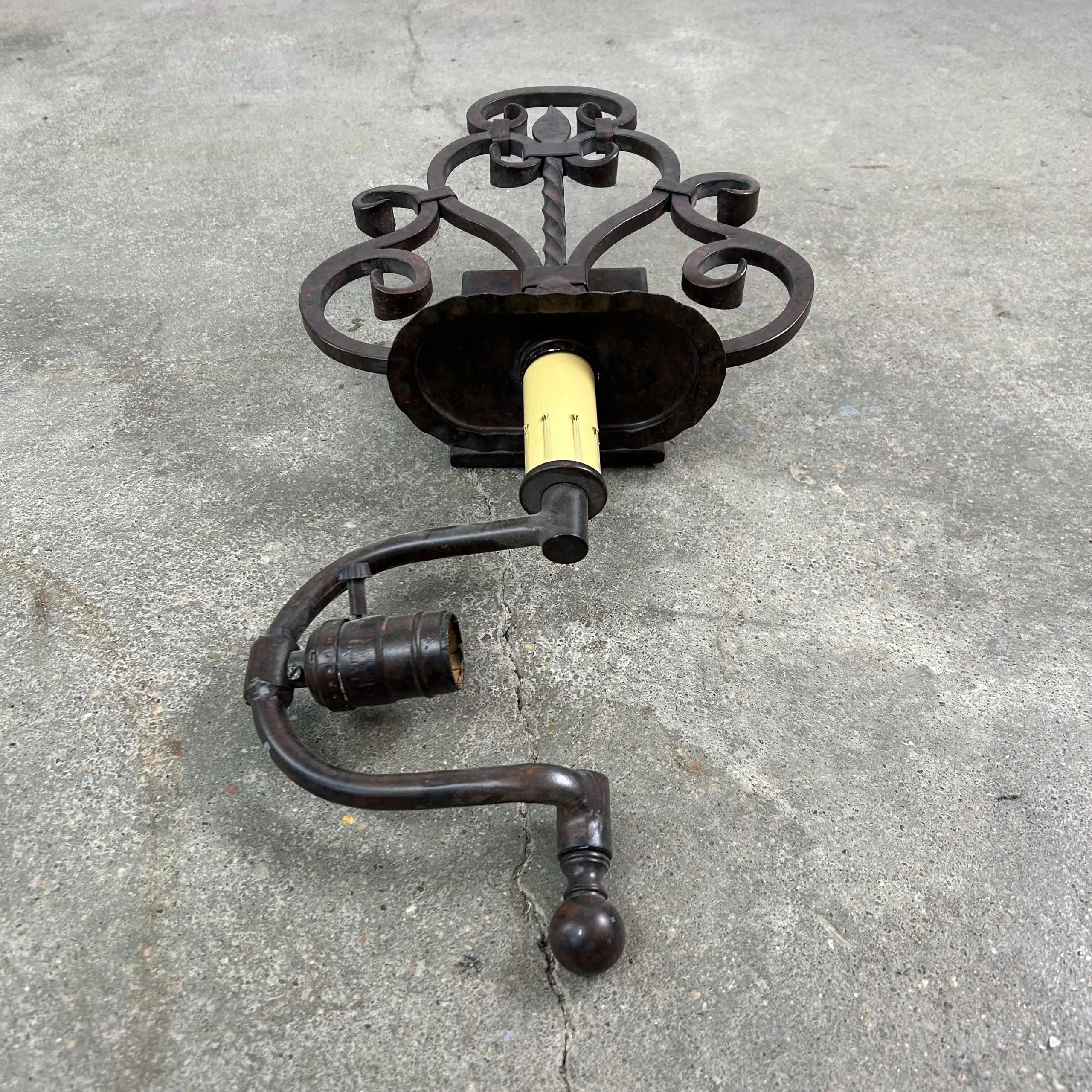 Wall Light Sconce,  Forged Iron, Rustic, Single Sideways Light, Finial
