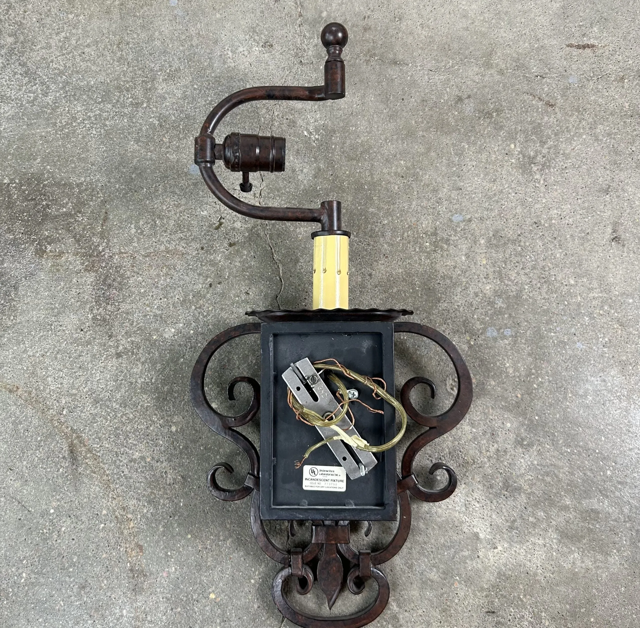 Wall Light Sconce,  Forged Iron, Rustic, Single Sideways Light, Finial
