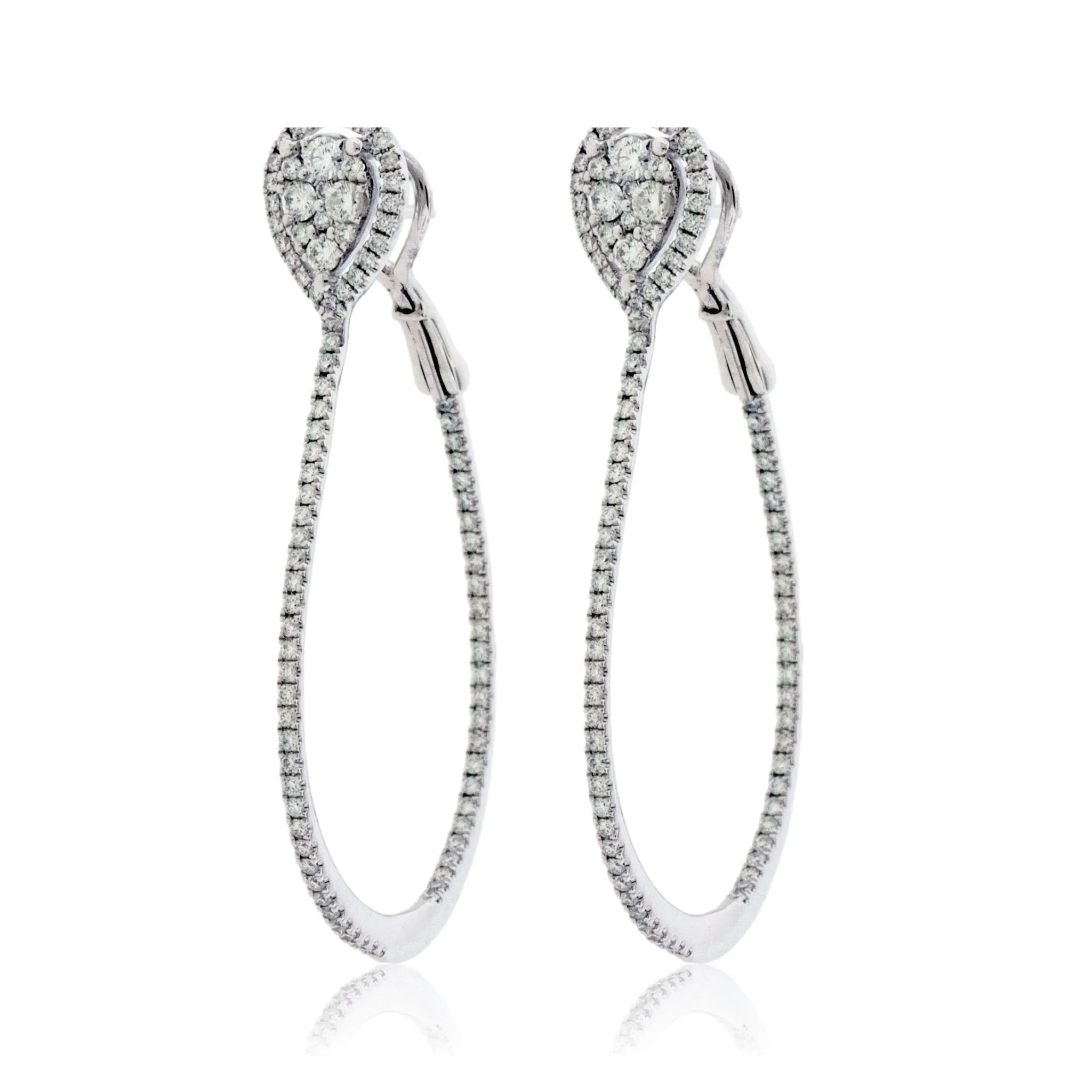 White Gold and Diamond Heart Style Hoop Earrings