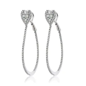 White Gold and Diamond Heart Style Hoop Earrings