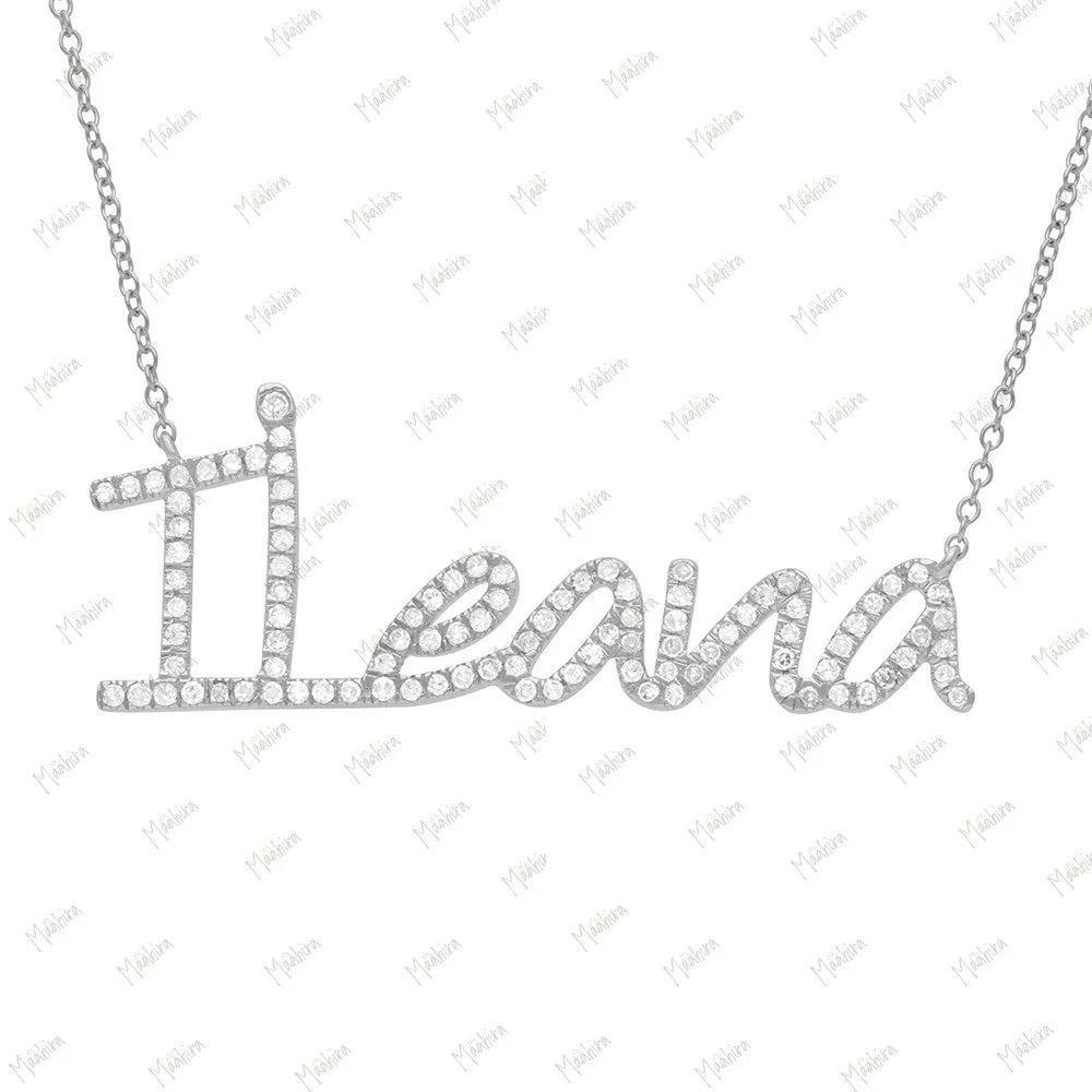White Gold Diamond Ileana Name Necklace