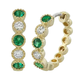 Yellow Gold Emerald & Diamond Earrings